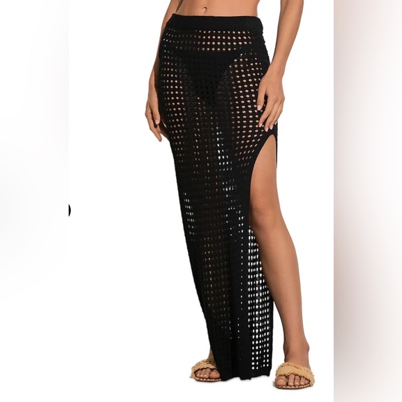 Elan Dresses & Skirts - Elan Black Crochet Maxi Skirt Sheer Knit Beach Cover Up Size Small